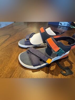 Kids Navy and Orange Adjustable Strap Sandals